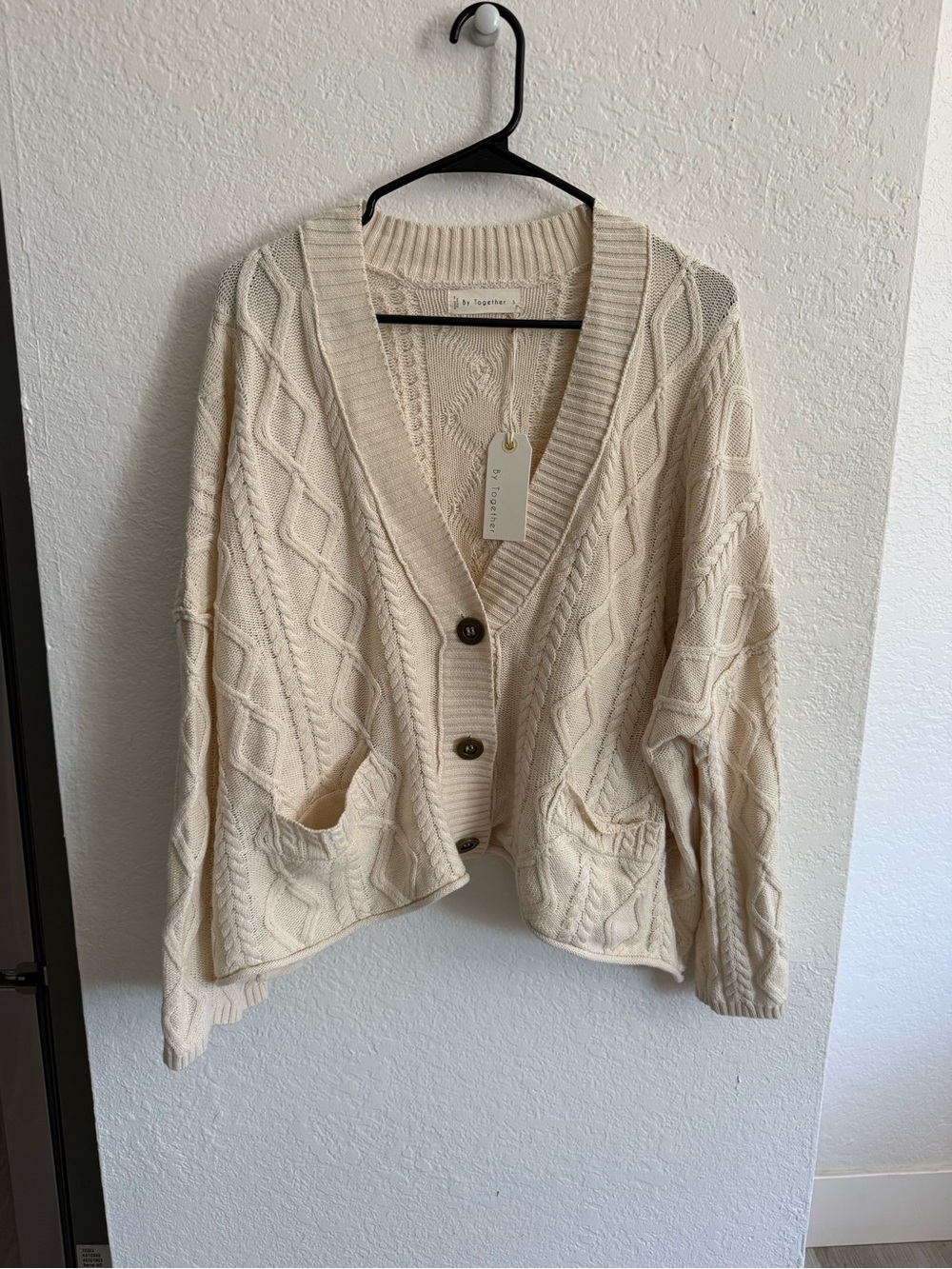 Vici Cream Cable Knit Button Cardigan